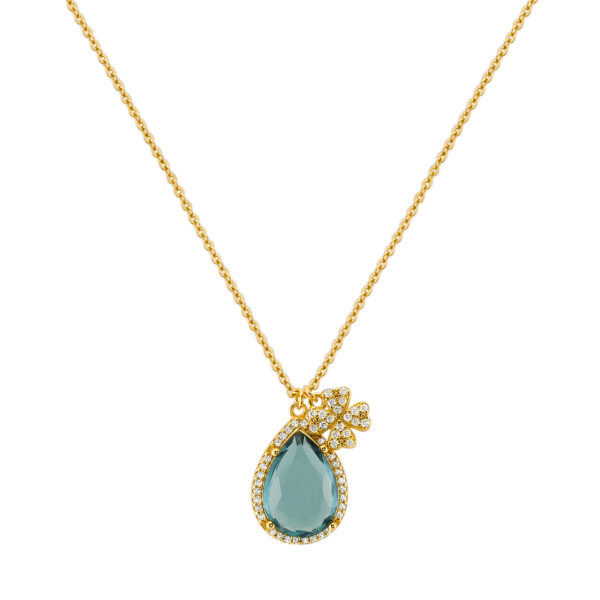 COLAR UNIKE FUN W24 CLOVER AND BLUE STONE