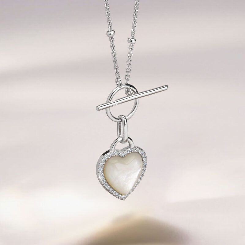 COLAR UNIKE  HEART MOTHER OF PEARL SILVER