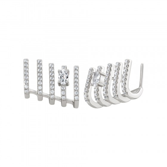 Brincos Unike Party Glow Five Lines Shiny Silver