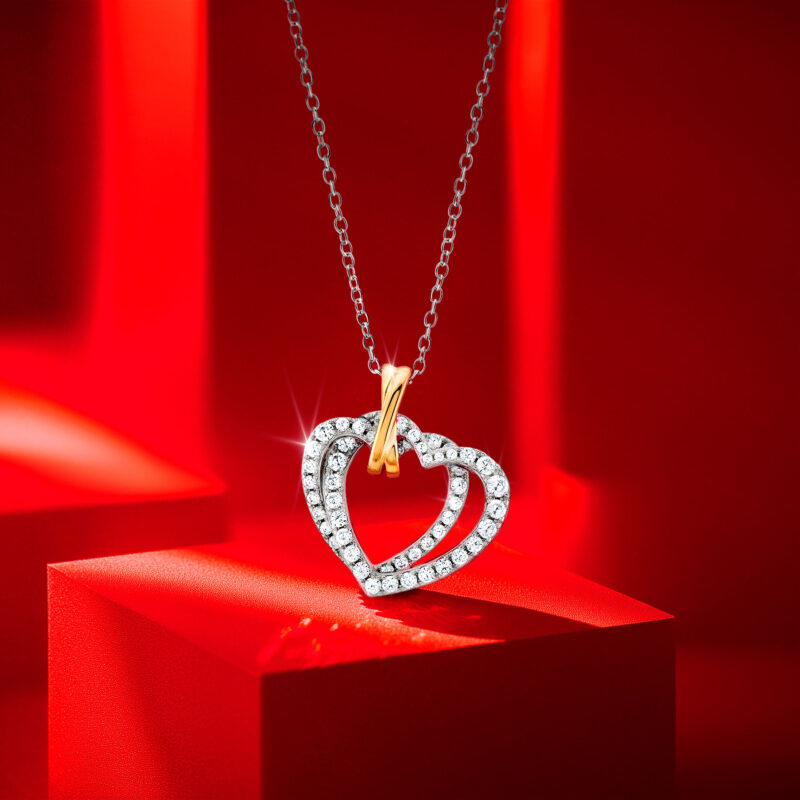 COLAR UNIKE DOUBLE HEART BICOLOR