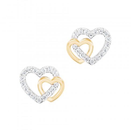 Brincos Unike Classy Two Hearts Golden