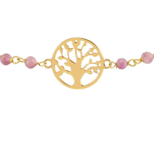 PULSEIRA PRATA DOURADA UNIKE FUN S21 BEADS PINK TREE GOLD