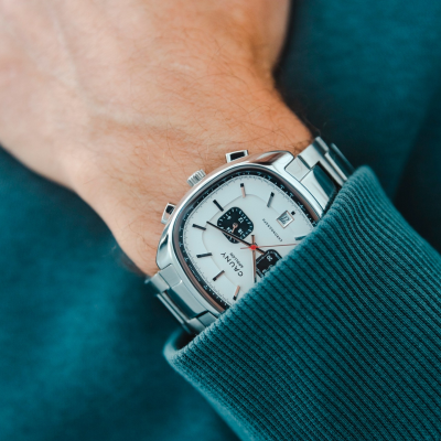 REL. CAUNY, APOLLON CHRONO, 42x44,5MM, 3H, MST BR&PT, CX PRTE, BR AÇO PRTE