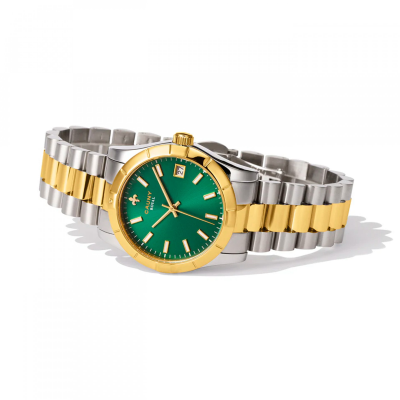 REL. CAUNY, ROYAL, 33, 3H, MST VD, CX BICOLOR, BR AÇO BICOLOR