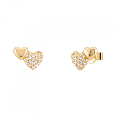 BRINCOS UNIKE TWO HEARTS CZ GOLDEN